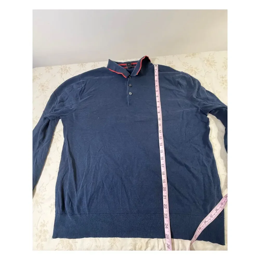 Banana Republic Men’s XL Luxury Blend Navy Long Sleeve Polo Shirt Red Trim